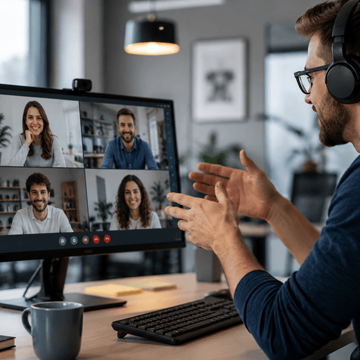 A team meeting where everybody is looking at a laptop.